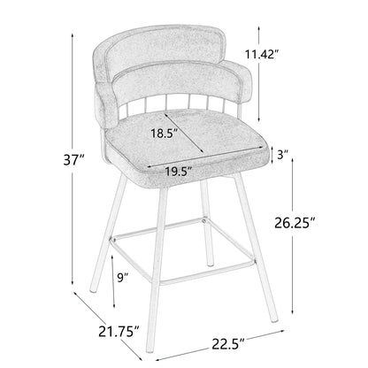 Novimonir 26" Counter Height Bar Stools Set of 2, 180° Swivel Upholstered Barstools