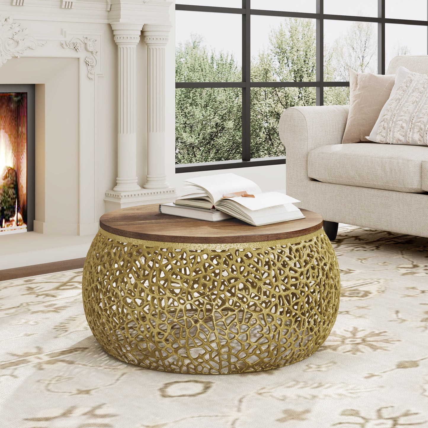 Barthale Aluminium coffee table with Mango wooden top