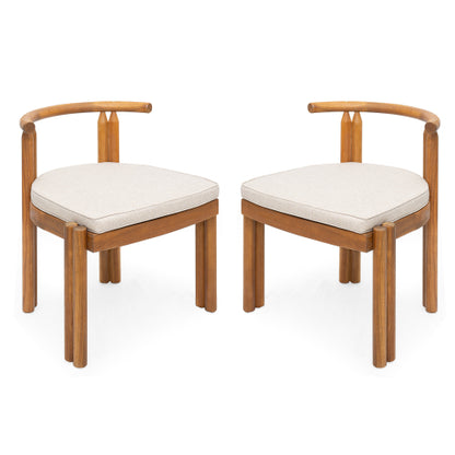 Covane Acacia Wood Armless Dining Chair, Teak Finish with Beige Cushion, Set of 2
