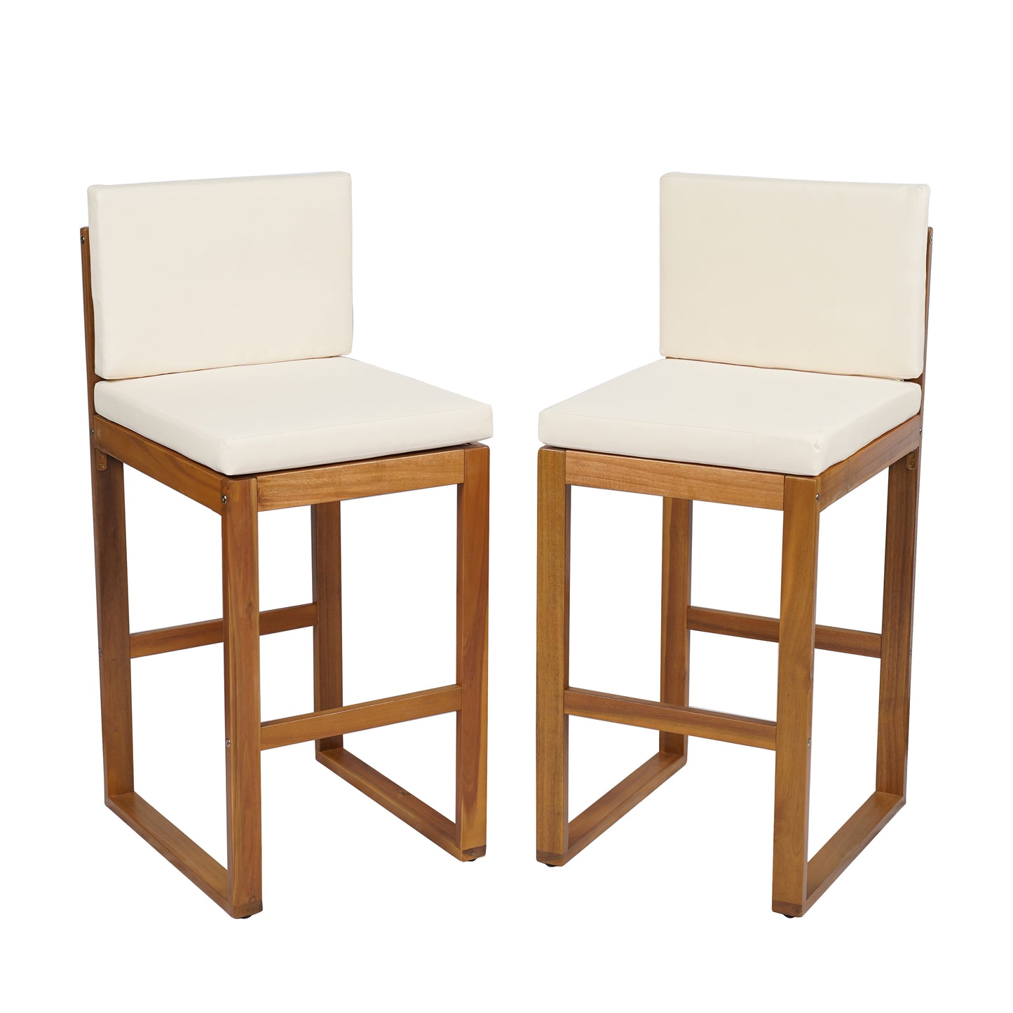 Tylarion Outdoor Rustic Acacia Wood Barstool with Cushions,Set of 2