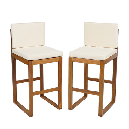 Tylarion Outdoor Rustic Acacia Wood Barstool with Cushions,Set of 2