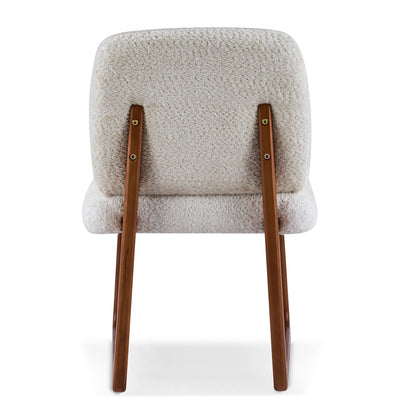 Elowen Dining Chair Set of 2, Plush Boucle Fabric Upholstered Chairs with Curved Wooden Legs, Beige & Brown, 300lbs Capacity