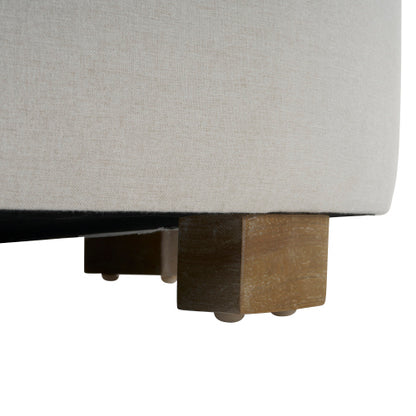 DIndou White Fabric Round Ottoman with Wooden Legs, Modern Minimalist Ottoman