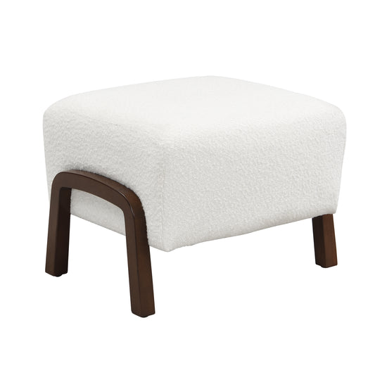 Sorena Upholstered Ottoman, Wooden Legs, White, Boucle