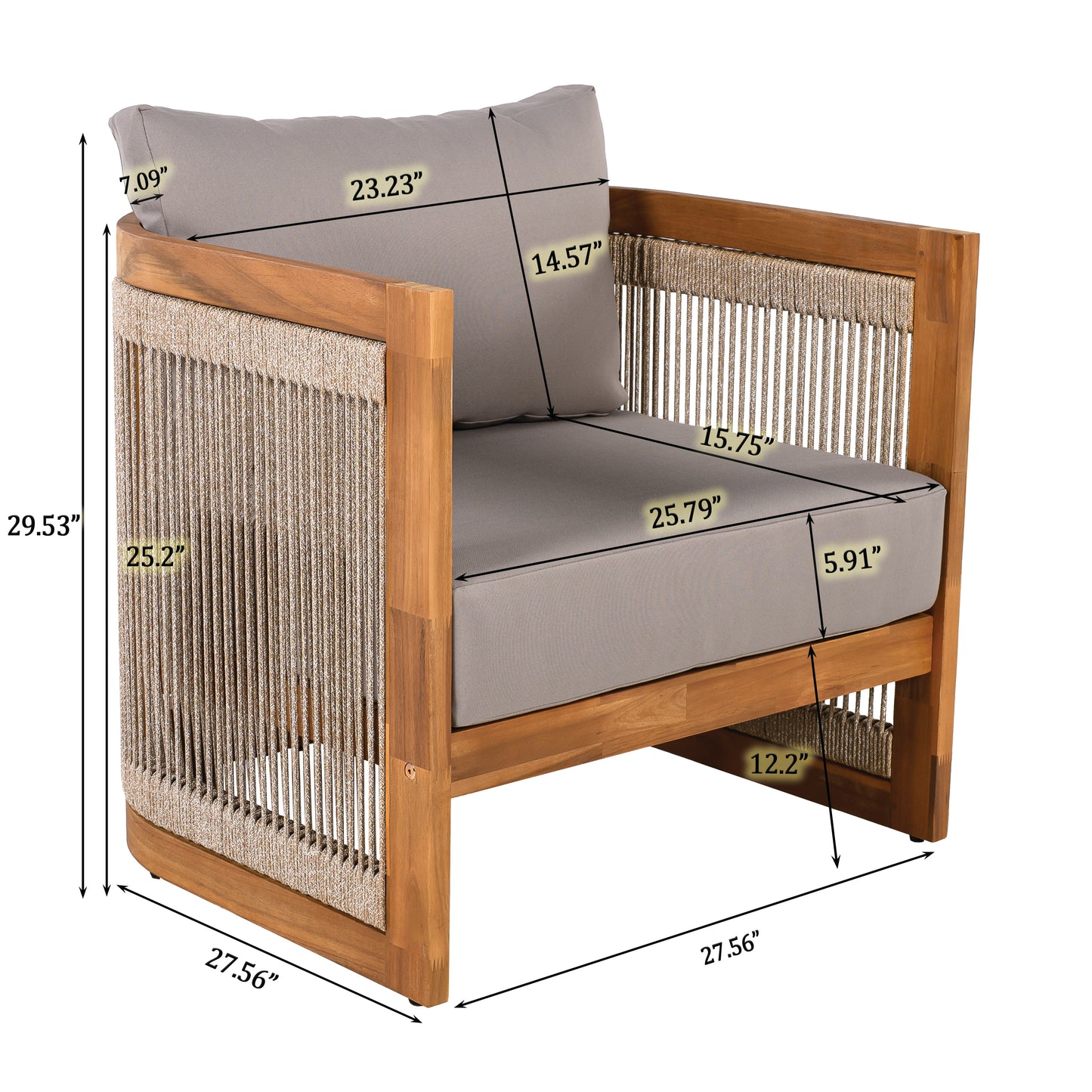 Zumawanel Premium Acacia Wood Outdoor Club Chair with  Water-Resistant Cushions