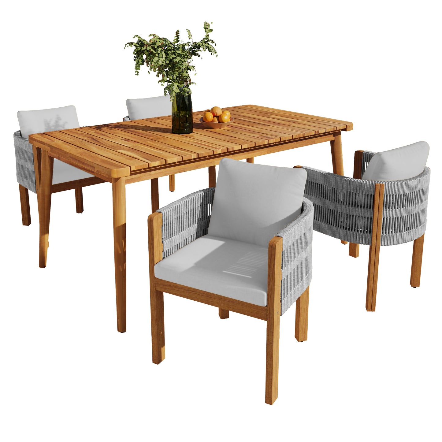 Sylvia Outdoor Dining Set with Acacia Wood Table and 4 Chairs,Waterproof Cushions