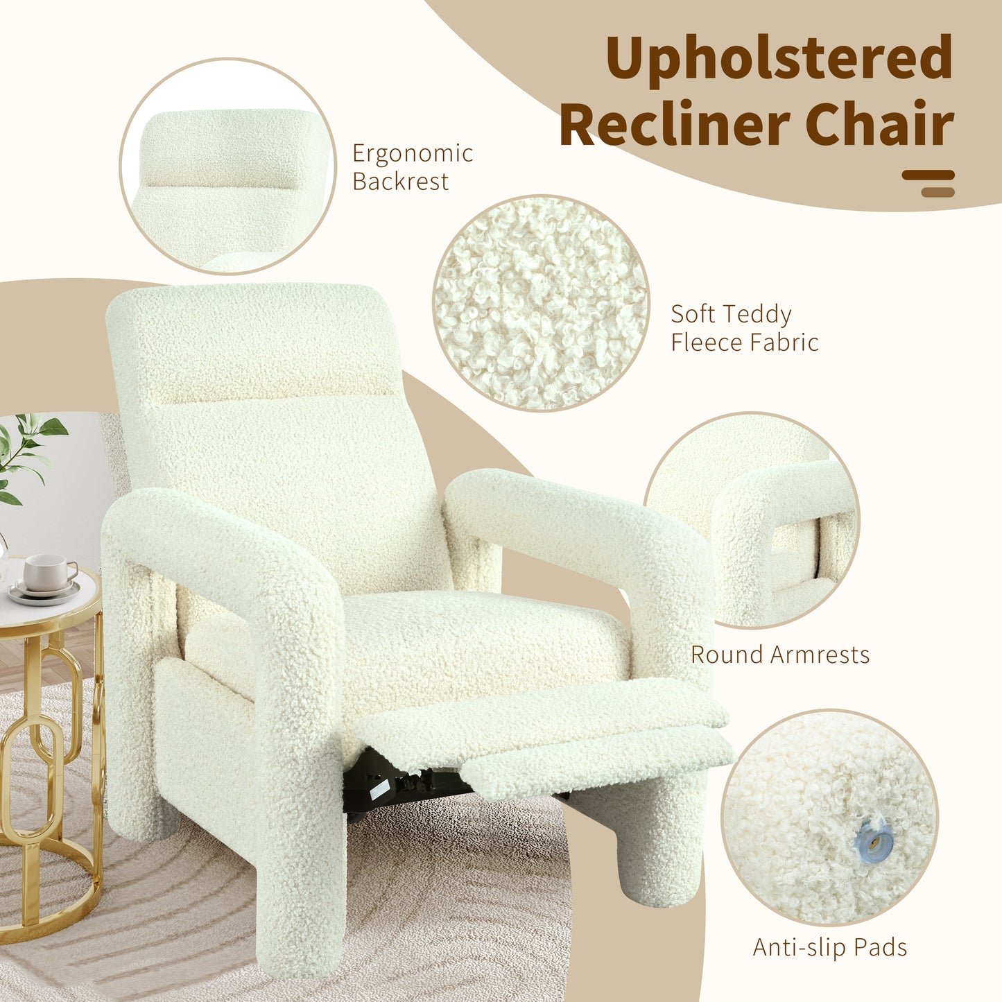 Zuvia Push Back Recliner Armchair Upholstered Recliner Chair Single Sofa