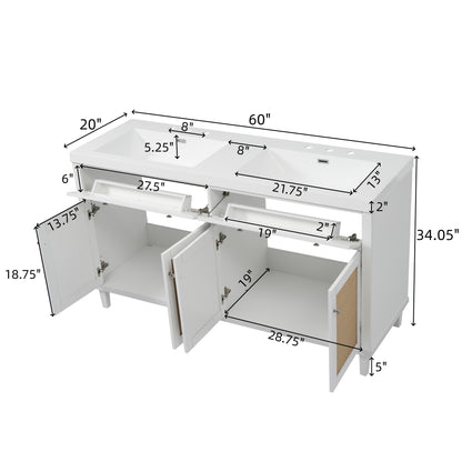 Silas 60 Inch Bathroom Vanity with Double Sink ( SMC Sink ), Large Storage Space