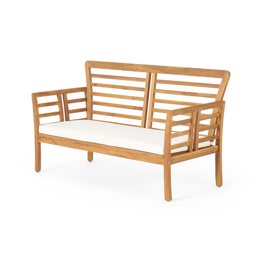 Laurier Outdoor Acacia Wood Loveseat with Cushions