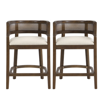 Isidore Wood And Rattan Upholstered Arm Counter Stools,Set of 2