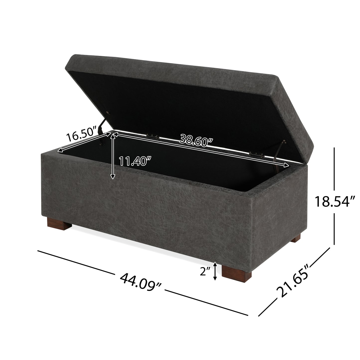 Hopehorizon Rectangle Chenile Solid Wood Storage Ottoman Chenille