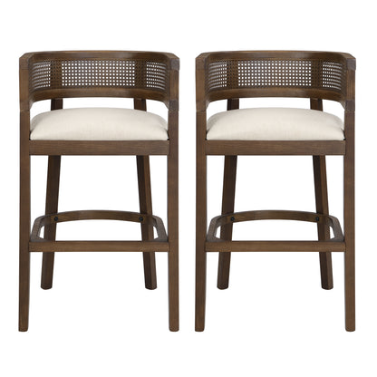 Tiberius Wood And Rattan Upholstered Arm Bar Stools,Set of 2