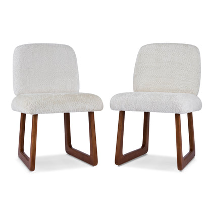 Elowen Dining Chair Set of 2, Plush Boucle Fabric Upholstered Chairs with Curved Wooden Legs, Beige & Brown, 300lbs Capacity