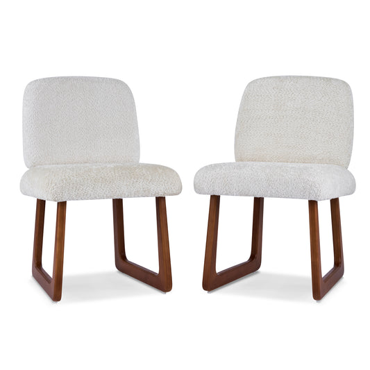 Elowen Dining Chair Set of 2, Plush Boucle Fabric Upholstered Chairs with Curved Wooden Legs, Beige & Brown, 300lbs Capacity