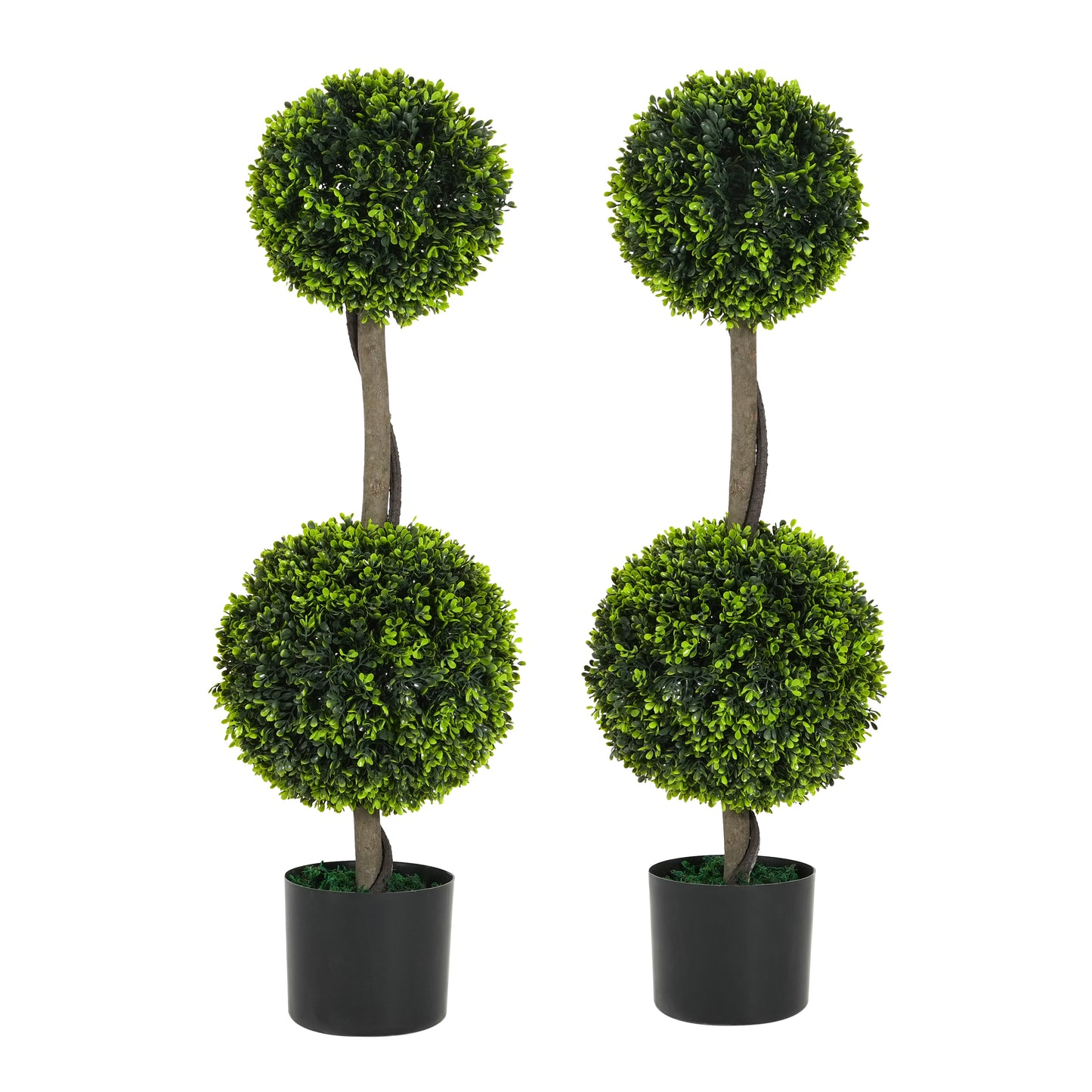 Valvion 34" Artificial Topiary Boxwood Tree Double Ball with Black Plastic Pot, Set of 2