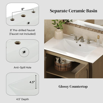 Orion 30" Vintage Bathroom Vanity with Ceramic Sink, Bathroom Vanity Cabinet,Antique Brown