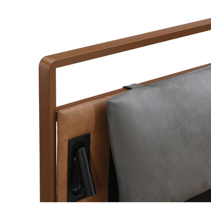 Mireva Brown&Gray Leather King Bed with 2pcs Night Lights