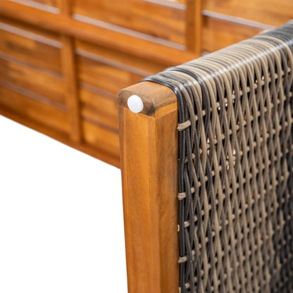 Vireor Outdoor Acacia Wood Dining Table,Slatted Tabletop and Handwoven Rattan Legs