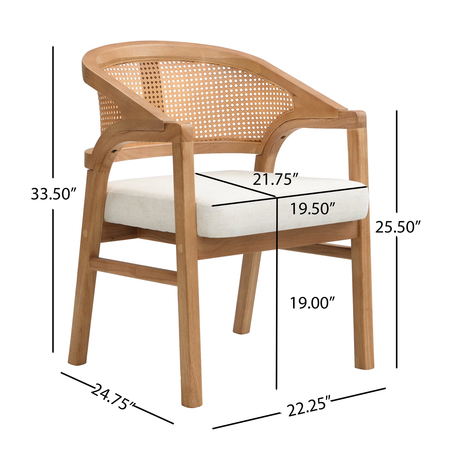 Malaneta Wooden Frame Dining Chair with rattan back,set of 2