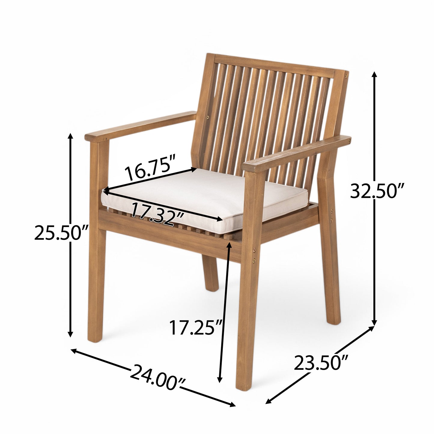 Somadorin Patio Dining Chair Set of 2 - Sturdy Acacia Wood, Comfortable Waterproof Seating