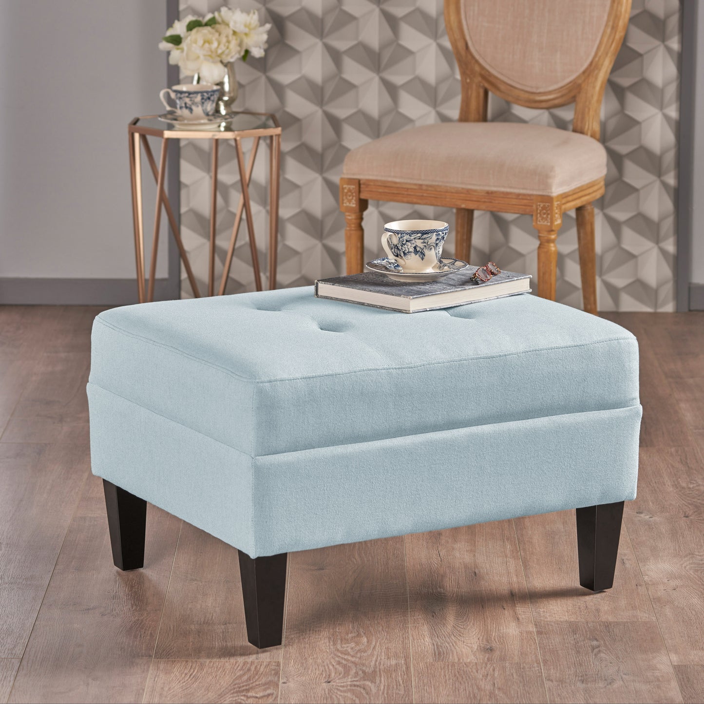 Briseis High-quality Upholstered Ottoman with birch legs, comfortable lounge stool
