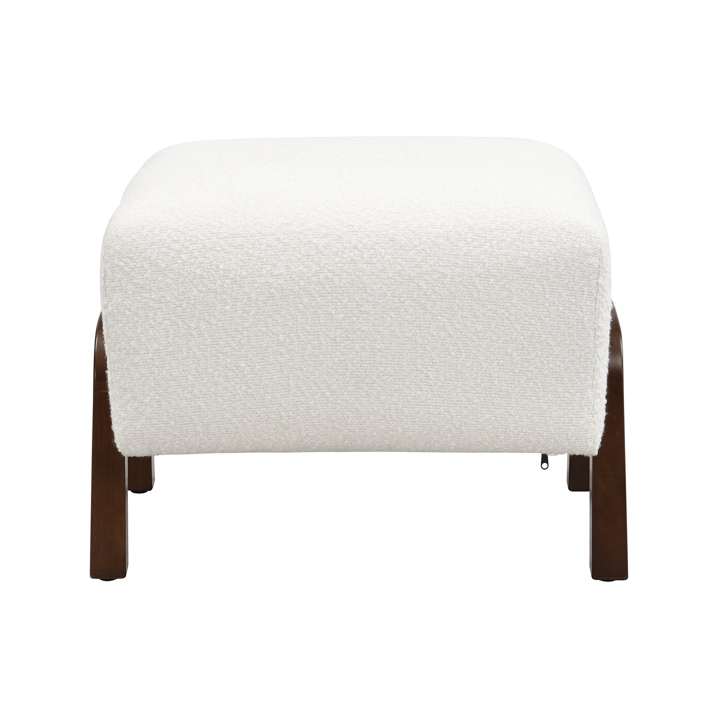 Sorena Upholstered Ottoman, Wooden Legs, White, Boucle