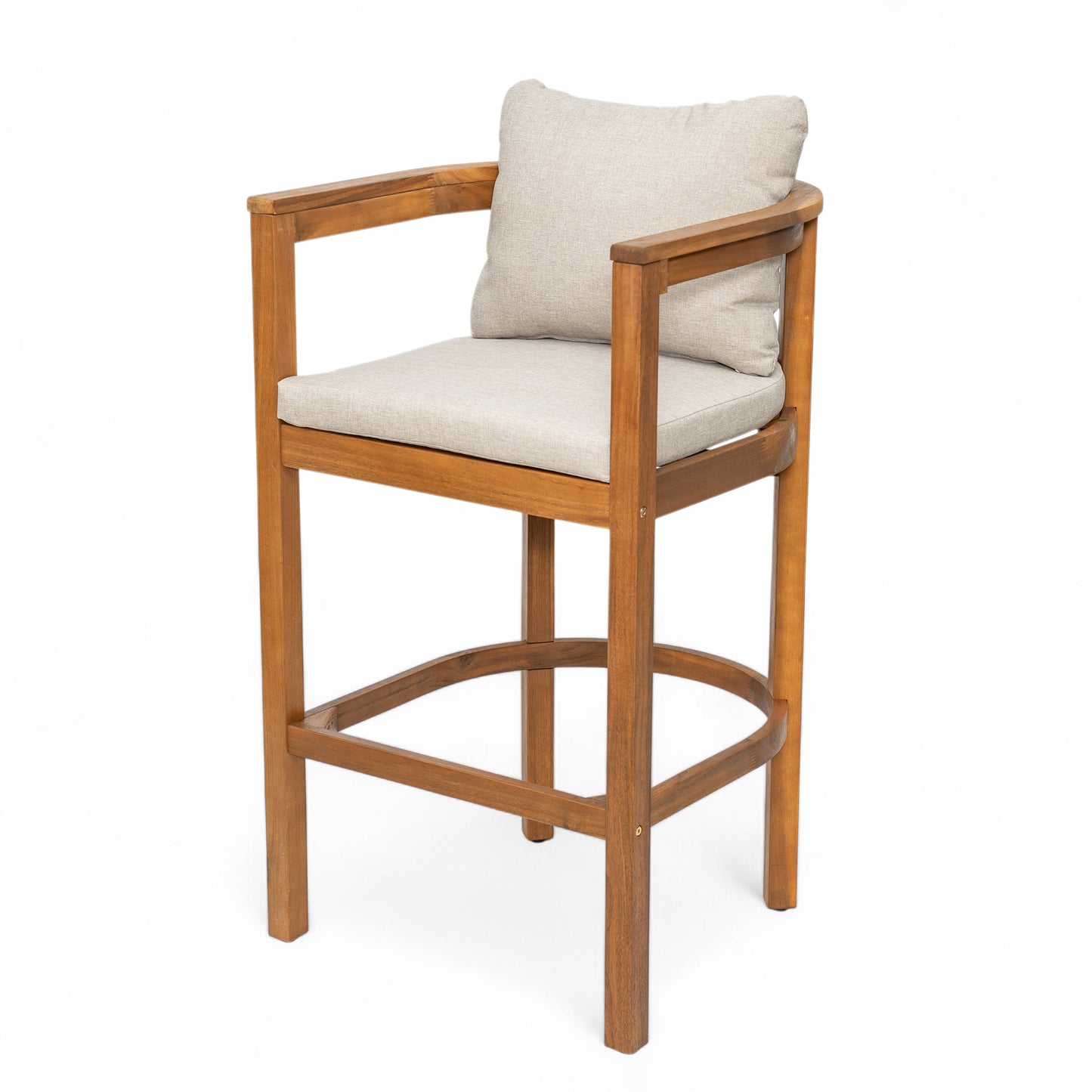 Abacoa Outdoor Barstool,Acacia Wood Finish with Beige Cushion, Set of 2