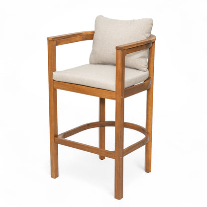 Abacoa Outdoor Barstool,Acacia Wood Finish with Beige Cushion, Set of 2