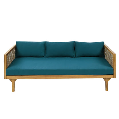 Xenath Outdoor Patio Furnitre Sets 3 Pieces,3 Seater Daybed With Rattan Arms  + Acacia Wood Table