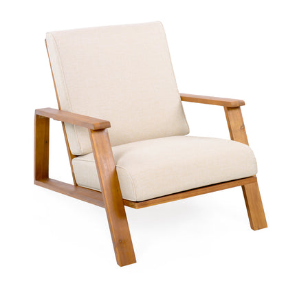 Youssef Patio Lounge Chair, Outdoor Club Chair with Beige Cushion