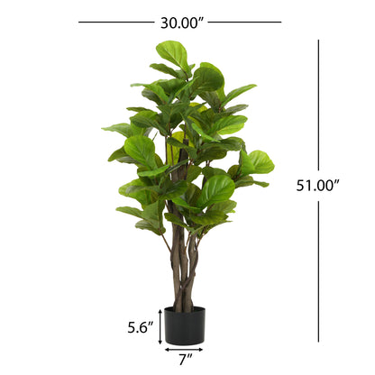 Halvard 51" Artificial Fiddle Leaf Fig Tree with Black Plastic Pot