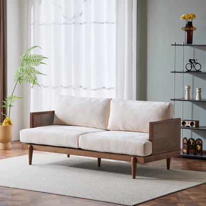 EMIR 72" Square Arm 3-Seater Sofa with Cane Rattan and Wooden Frame