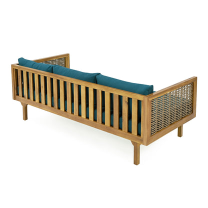 Xenath Outdoor Patio Furnitre Sets 3 Pieces,3 Seater Daybed With Rattan Arms  + Acacia Wood Table