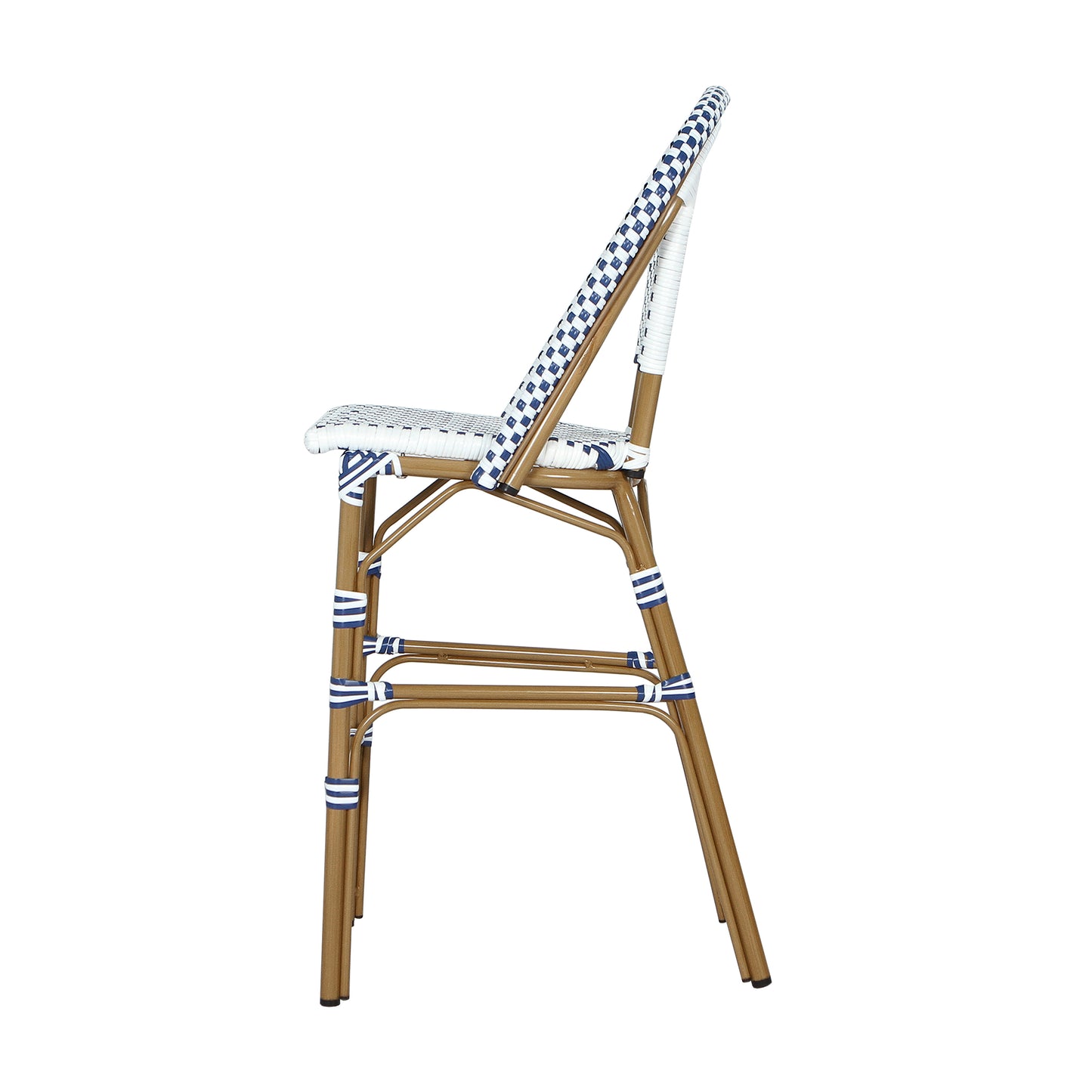 Altocanin 29.5" Outdoor PE Rattan French Barstool, White and Blue(Set of 2)