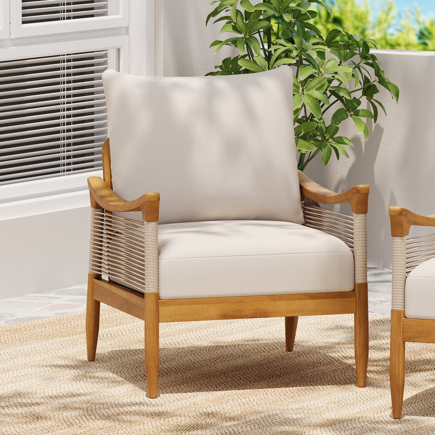 Brsing Outdoor Acacia Wood Patio Club Chair With Cushion