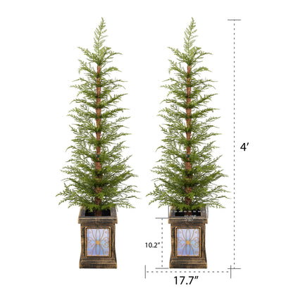 Dorian 4ft Pre-Lit Artificial Christmas 2-Piece with high-quality PE material,Set Easy Assembly,Potted stand