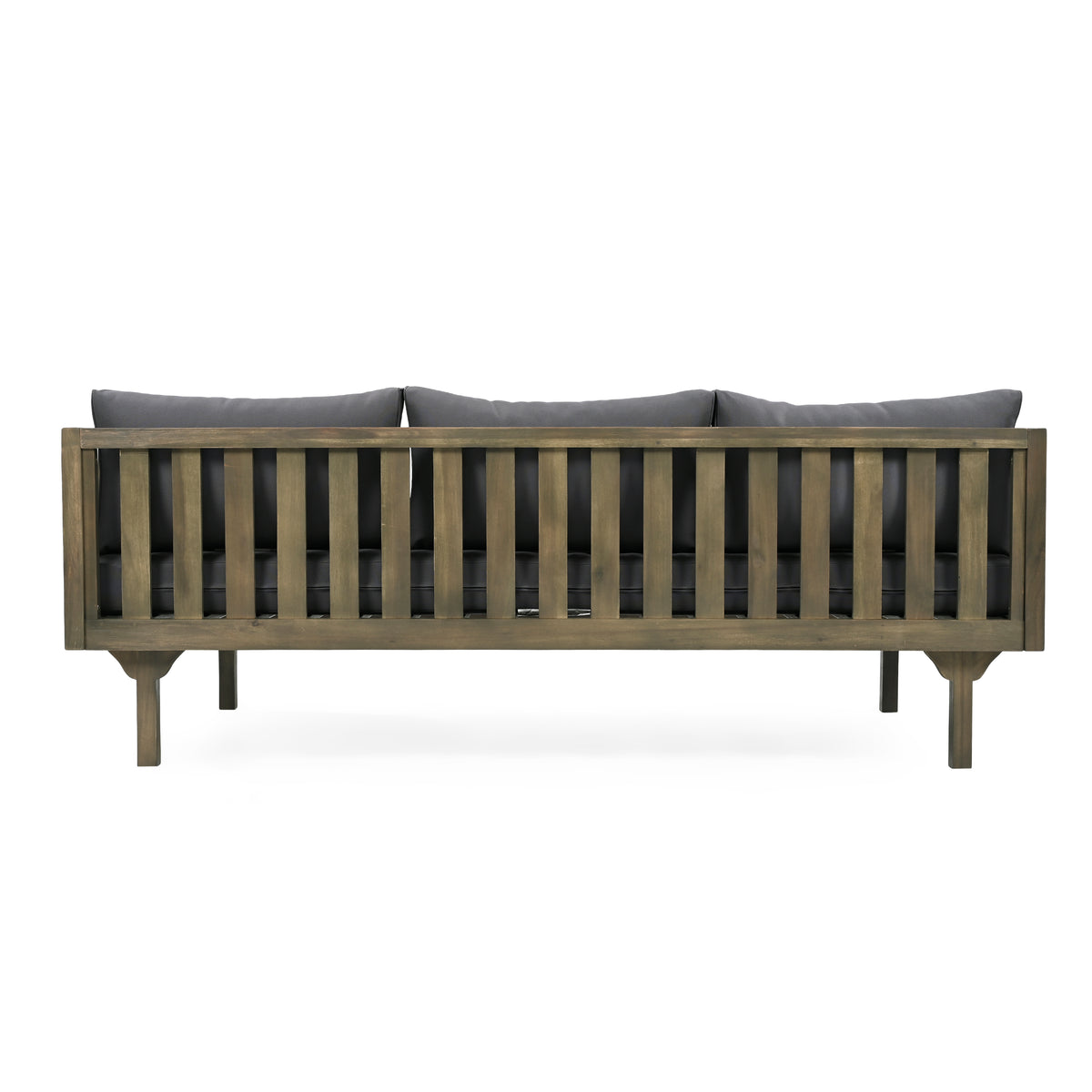 Pastiche Claremont Outdoor 3 Seater Acacia Wood Daybed with Fabric Water Resistant and Removable Cushions, Patio Garden Sofa with Slat Paneling Armrest and Back, Grey and Dark Grey