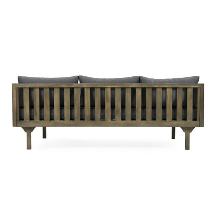 Pastiche Claremont Outdoor 3 Seater Acacia Wood Daybed with Fabric Water Resistant and Removable Cushions, Patio Garden Sofa with Slat Paneling Armrest and Back, Grey and Dark Grey