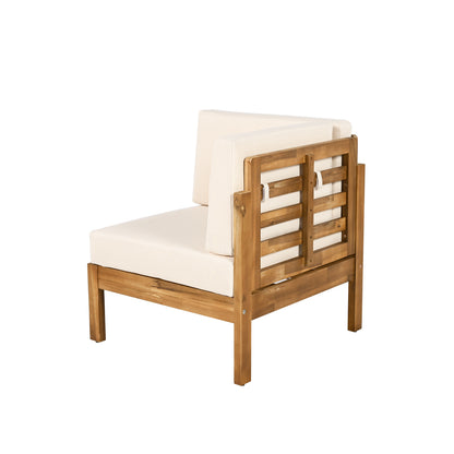 Fawne 4-Pieces Acacia Wood Patio Furniture Set, Outdoor Sectional Sofa Set with Coffee Table, 5 Seats L Shape Sofa Set Deep Seating with Soft Cushion, for Garden, Backyard Porch Balcony, Teak & Cream