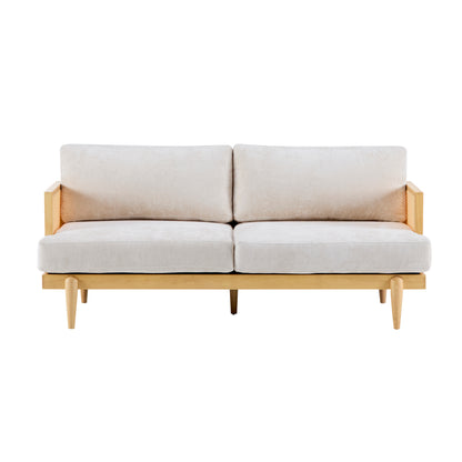 EMIR 72" Square Arm 3-Seater Sofa with Cane Rattan and Wooden Frame