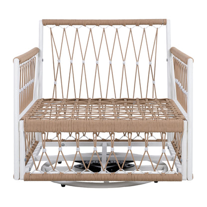 360° Swivel Bohemian Outdoor Lounge Chair with Handwoven Rope,Waterproof Cushions[Set of 2]