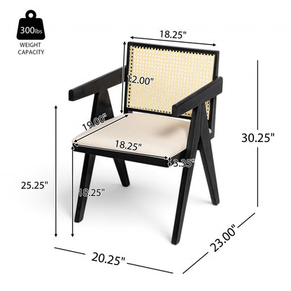Chandigar Arm Dining Chairs, Cane Upholstered Kitchen Chairs With Cushion,Set of 2