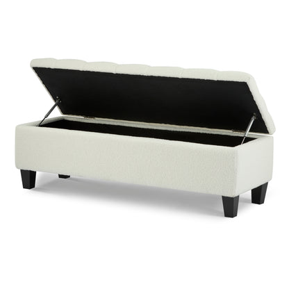 HaChe Ottoman Bench with Storage,Boucle Surface, Rubber Wood Legs, 300 lbs Capacity