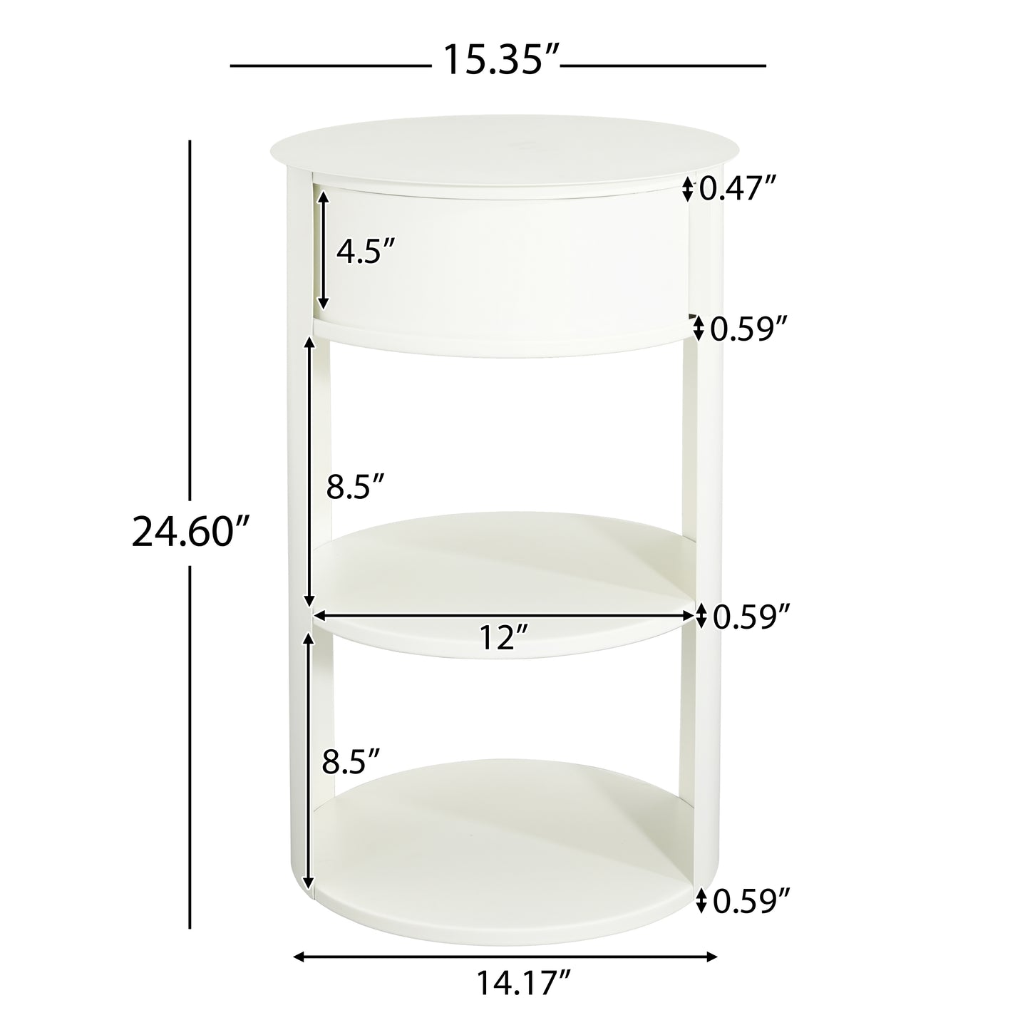 Somatilae Indoor 3-Tier Metal Round Side Table with Sliding Door Cabinet