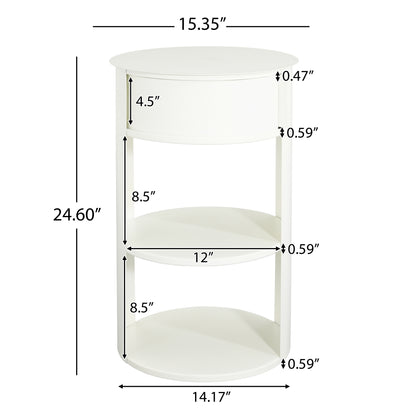 Somatilae Indoor 3-Tier Metal Round Side Table with Sliding Door Cabinet