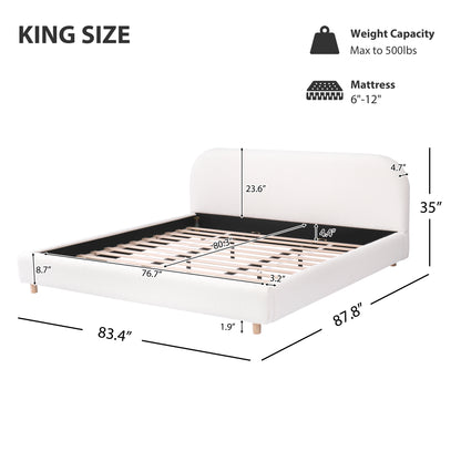 Selah Platform Bed, Boucle Fabric Upholstered Platform Bed,Curve-Shaped Design Headboard