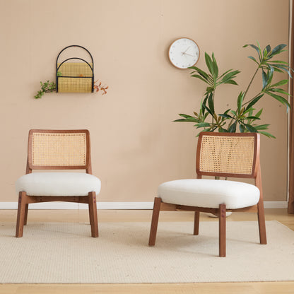 Aphex Modern Beige Lounge Chair with Woven Backrest, Sturdy Wooden Frame,Set of 2