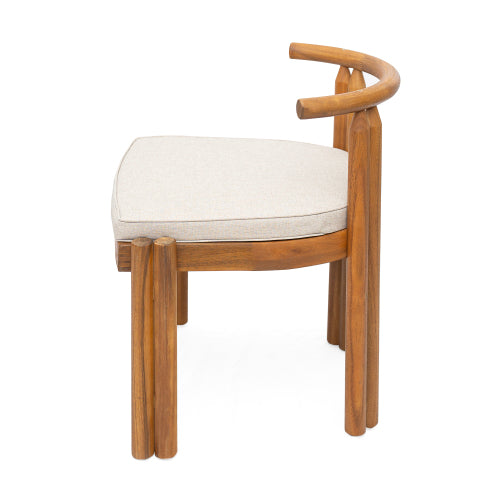 Covane Acacia Wood Armless Dining Chair, Teak Finish with Beige Cushion, Set of 2