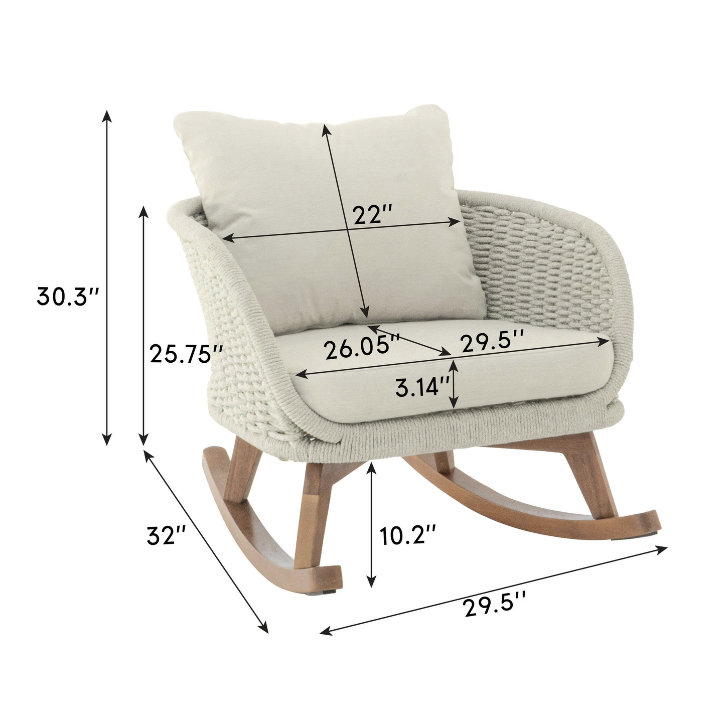 Elarvasir Contemporary Minimalist Beige Wicker Rocking Chair with Soft Polyester Cushions