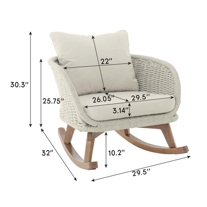 Elarvasir Contemporary Minimalist Beige Wicker Rocking Chair with Soft Polyester Cushions